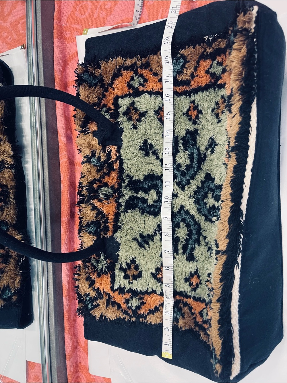 Faux Shag Rug Mosaic Tote Bag in Olive & Rust - Picture 15 of 16